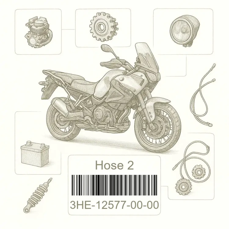 3HE-12577-00-00 Hose 2, Yamaha Номер детали 3HE-12577-00-00, 3HE125770000, 3HE-12577-00, 3HE1257700, 3HE 12577 00