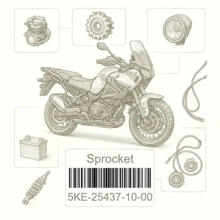 5KE-25437-10-00 Sprocket, Driven (37T), Yamaha Номер детали 5KE-25437-10-00, 5KE254371000, 5KE-25437-10, 5KE2543710, 5KE 25437 10