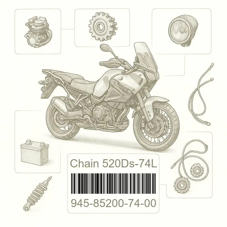 945-85200-74-00 Chain 520Ds-74L, Yamaha Номер детали 945-85200-74-00, 945852007400, 945-85200-74, 9458520074, 945 85200 74