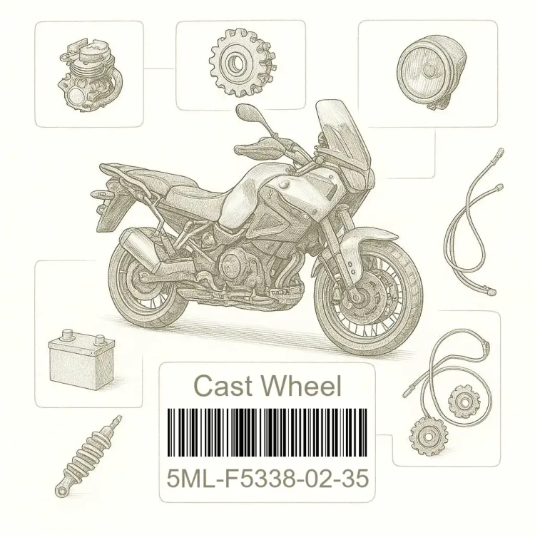 5ML-F5338-02-35 Cast Wheel, Rear, Yamaha Номер детали 5ML-F5338-02-35, 5MLF53380235
