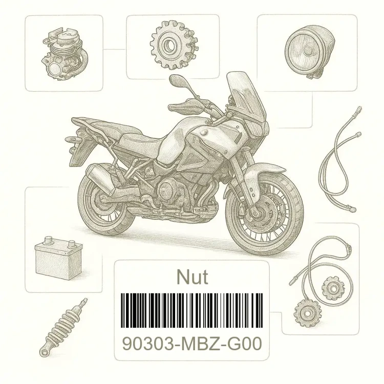 90303-MBZ-G00 Nut, hex. (8mm), Honda Номер детали 90303-MBZ-G00, 90303MBZG00