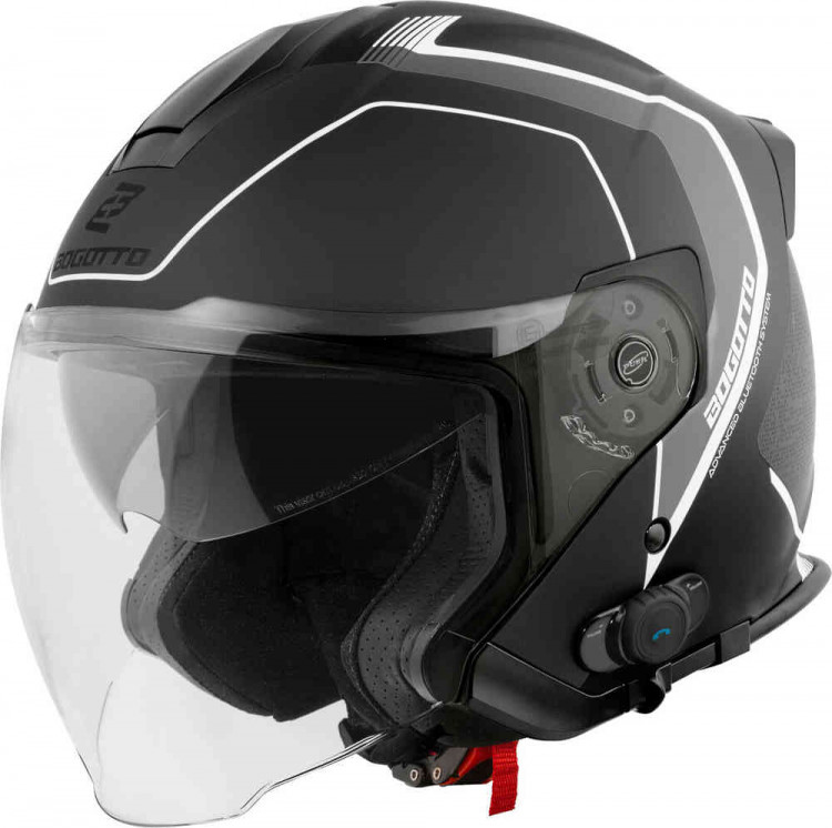 Мотошлем открытый Bogotto H586 BT Illus Черный матовый/Серый BGT-05-MH-095-15-XS