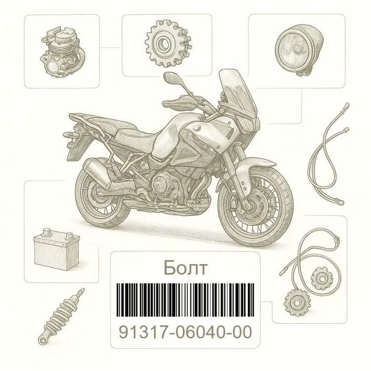 91317-06040-00 Болт, Yamaha Номер детали 91317-06040-00, 913170604000, 91317-06040, 9131706040, 91317 06040