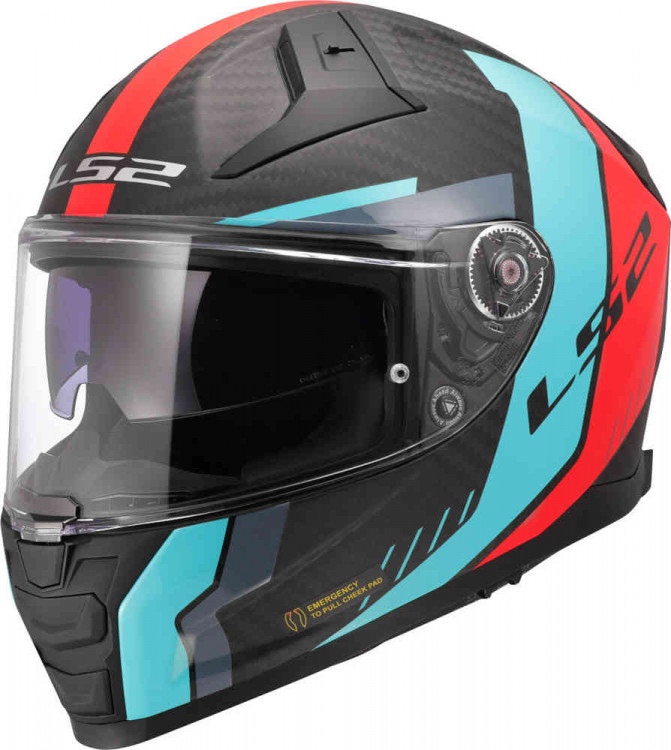 Мотошлем интеграл LS2 FF811 Vector II Carbon Grid матовый красный/бирюзовый 168115327XS
