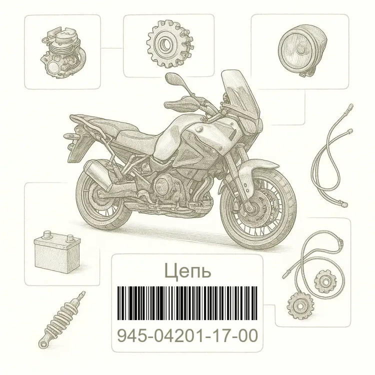 945-04201-17-00 Цепь, Yamaha Номер детали 945-04201-17-00, 945042011700, 945-04201-17, 9450420117, 945 04201 17