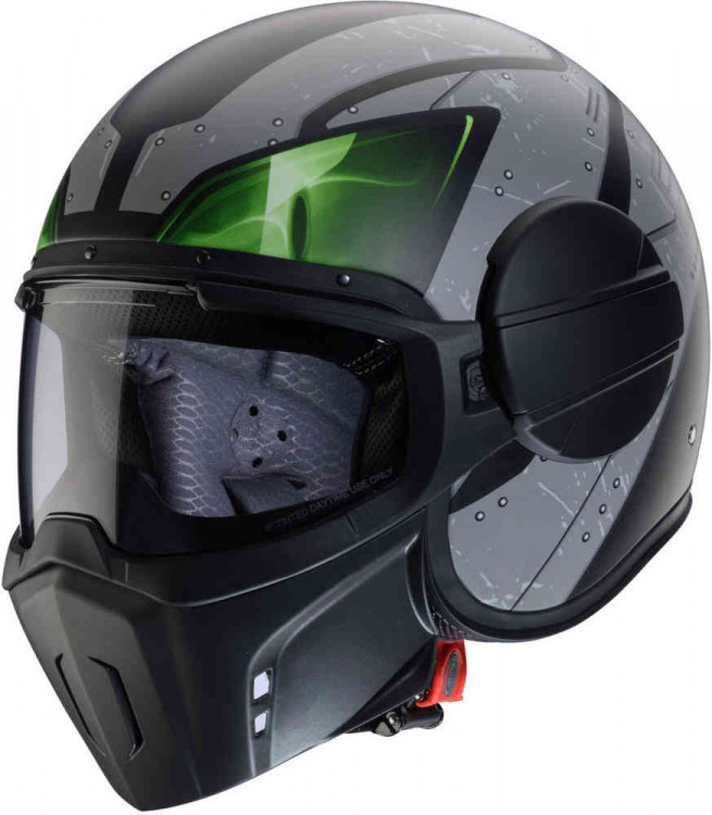 Мотошлем открытый Caberg Ghost X Vyrus Черный матовый/Серый/Зеленый CA20040099-XS