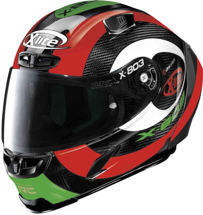 Мотошлем интеграл X-Lite X-803 RS Ultra Carbon Hattrick Черный/Белый/Красный/Зеленый U8R0006280739