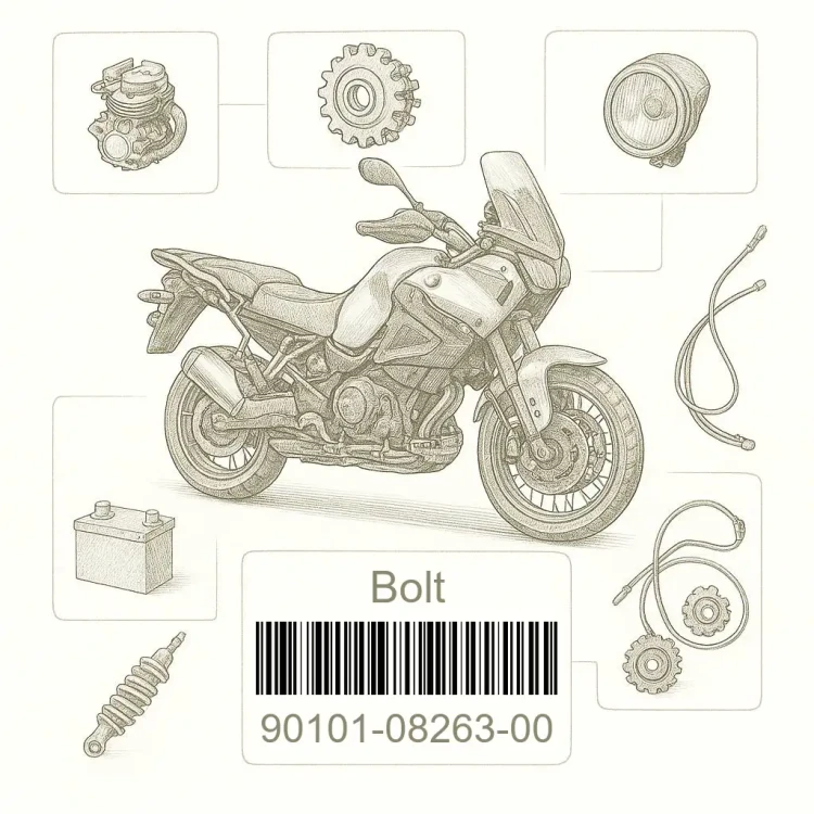 90101-08263-00 Bolt, Yamaha Номер детали 90101-08263-00, 901010826300, 90101-08263, 9010108263, 90101 08263