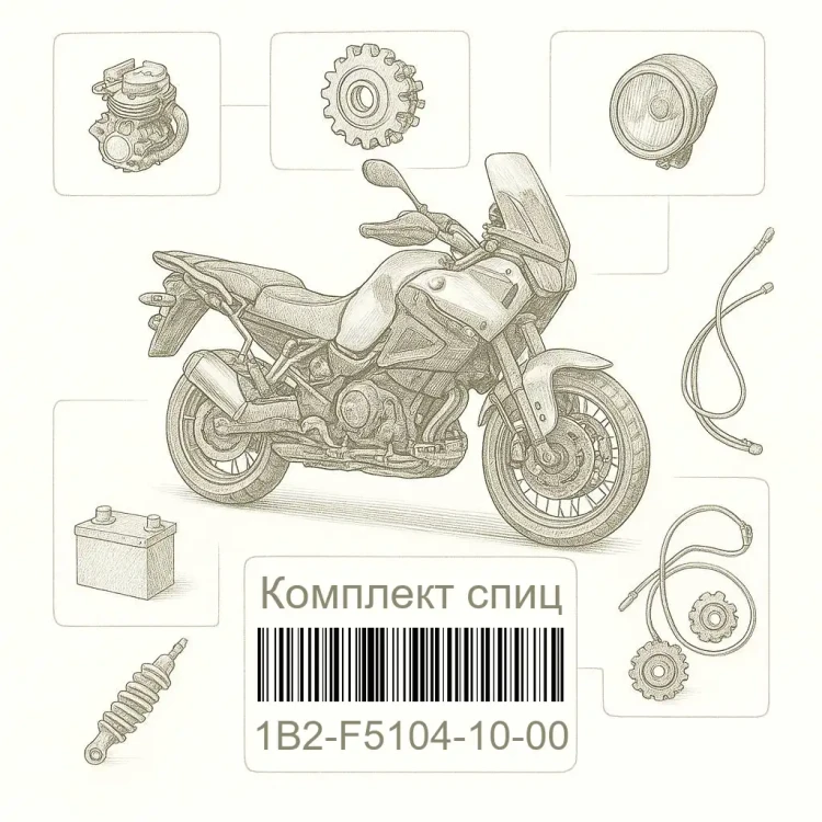 1B2-F5104-10-00 Комплект спиц, переднего колеса, Yamaha Номер детали 1B2-F5104-10-00, 1B2F51041000, 1B2-F5104-10, 1B2F510410, 1B2 F5104 10