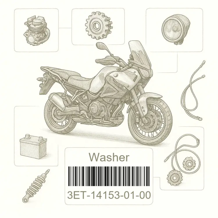 3ET-14153-01-00 Washer, Main Jet, Yamaha Номер детали 3ET-14153-01-00, 3ET141530100, 3ET-14153-01, 3ET1415301, 3ET 14153 01
