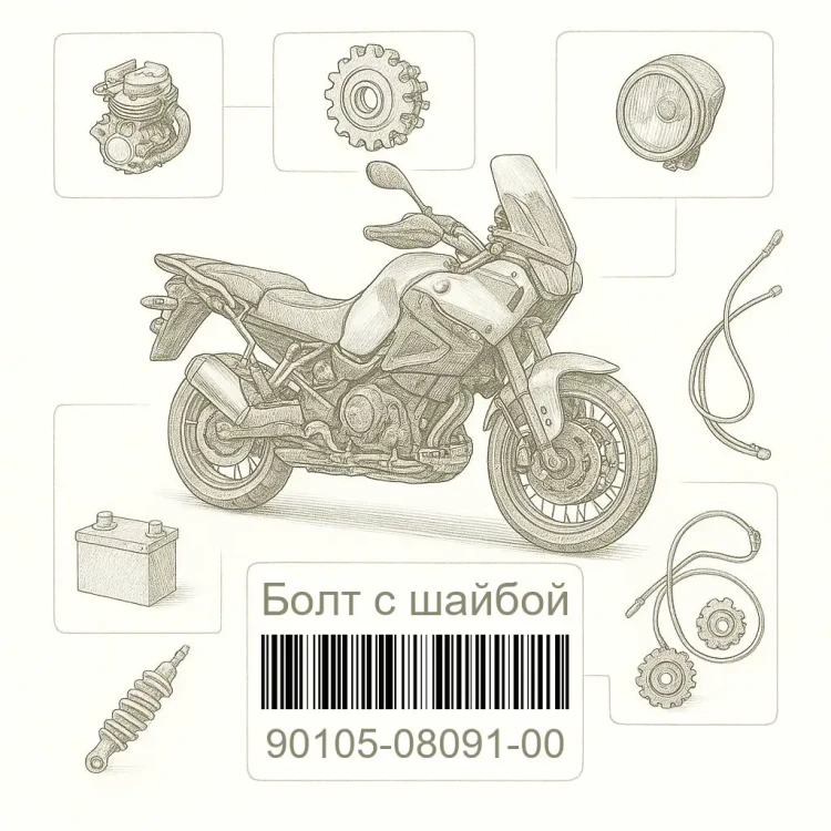 90105-08091-00 Болт с шайбой, Yamaha Номер детали 90105-08091-00, 901050809100, 90105-08091, 9010508091, 90105 08091