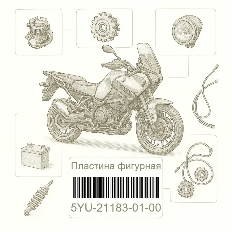 5YU-21183-01-00 Пластина фигурная, Yamaha Номер детали 5YU-21183-01-00, 5YU211830100, 5YU-21183-01, 5YU2118301, 5YU 21183 01