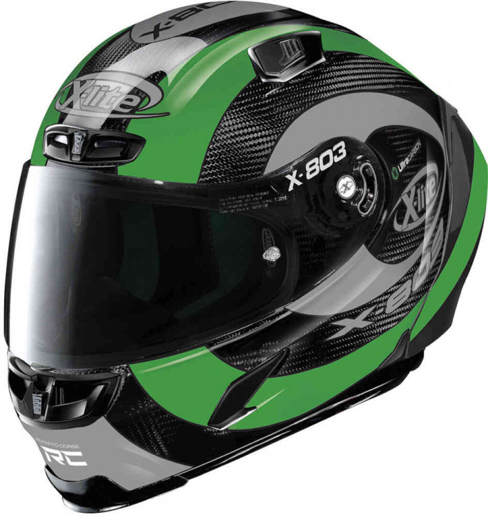 Мотошлем интеграл X-Lite X-803 RS Ultra Carbon Hattrick Черный/серый/зеленый U8R0006280759