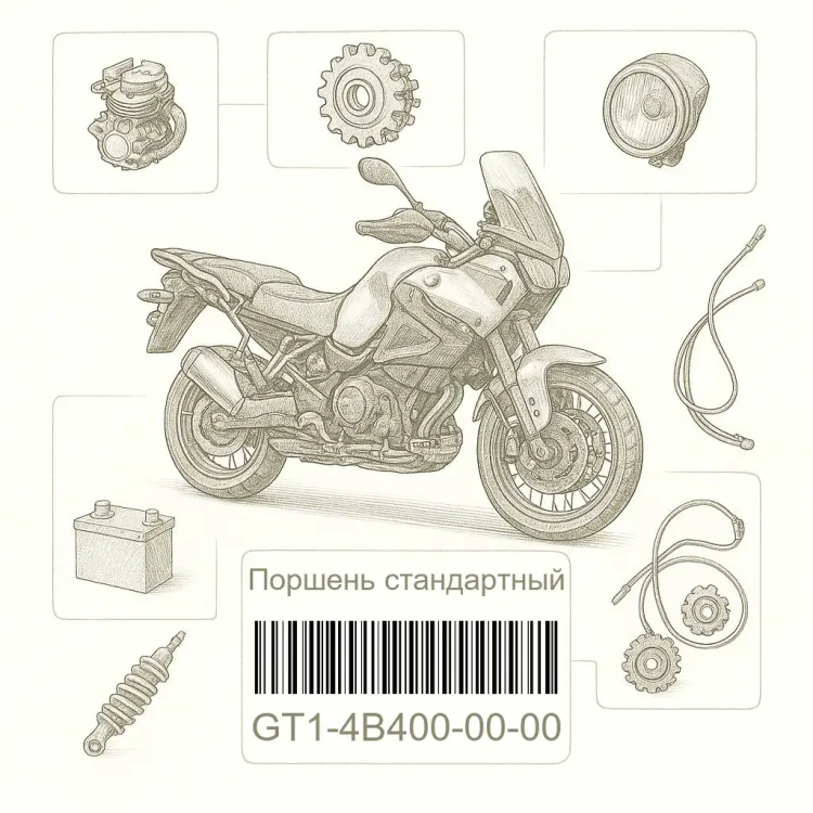 GT1-4B400-00-00 Поршень стандартный, Yamaha Номер детали GT1-4B400-00-00, GT14B4000000, GT1-4B400-00, GT14B40000, GT1 4B400 00