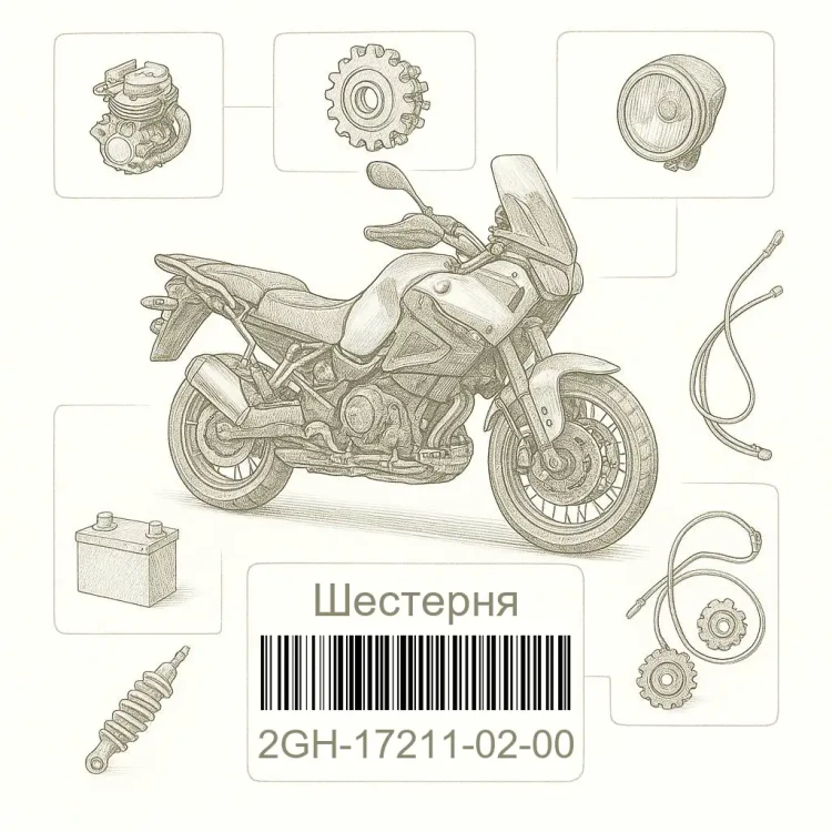 2GH-17211-02-00 Шестерня, первого колеса, Yamaha Номер детали 2GH-17211-02-00, 2GH172110200, 2GH-17211-02, 2GH1721102, 2GH 17211 02