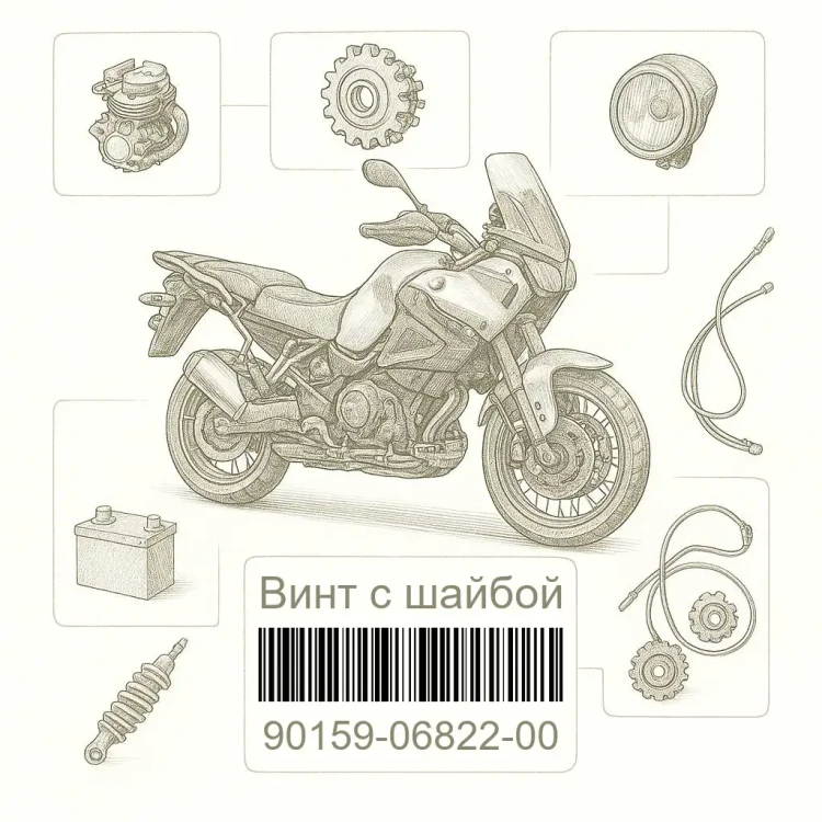 90159-06822-00 Винт с шайбой, Yamaha Номер детали 90159-06822-00, 901590682200, 90159-06822, 9015906822, 90159 06822