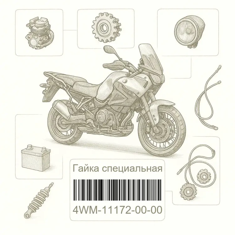 4WM-11172-00-00 Гайка специальная, Yamaha Номер детали 4WM-11172-00-00, 4WM111720000, 4WM-11172-00, 4WM1117200, 4WM 11172 00