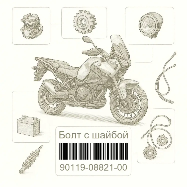 90119-08821-00 Болт с шайбой, Yamaha Номер детали 90119-08821-00, 901190882100, 90119-08821, 9011908821, 90119 08821