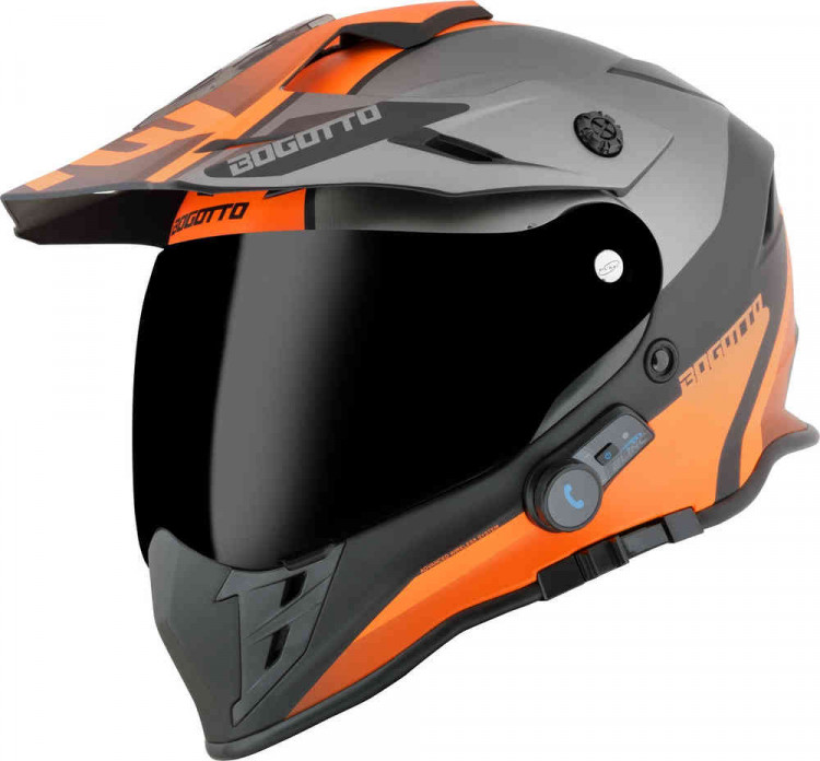 Мотошлем для мотокросса и эндуро Bogotto H331 BT Tour EVO Bluetooth Черный матовый/Серый/Оранжевый BGT-05-MH-077-158-XS