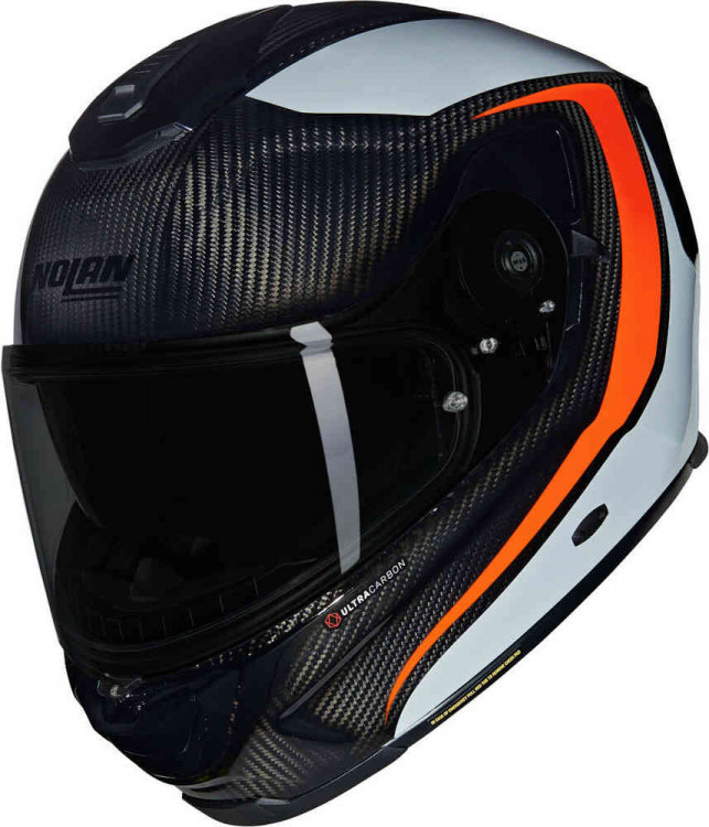 Мотошлем интеграл Nolan X-903 Ultra Carbon Intrigo N-Com Черный/Серый/Оранжевый X9U0009173449