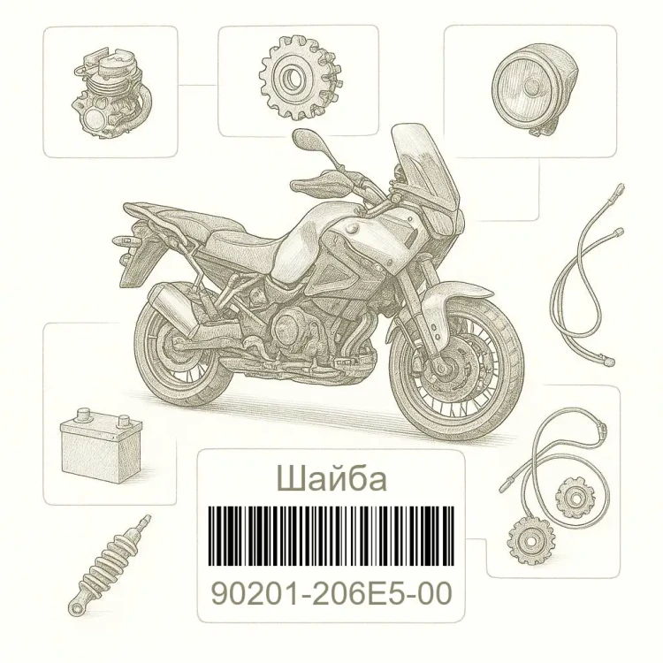 90201-206E5-00 Шайба, Yamaha Номер детали 90201-206E5-00, 90201206E500, 90201-206E5, 90201206E5, 90201 206E5