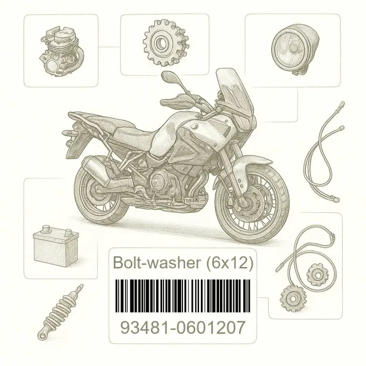 93481-0601207 Bolt-washer (6x12), Honda Номер детали 93481-0601207, 934810601207